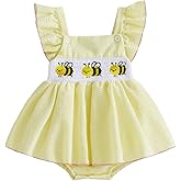 Amnnchya Baby Girl Summer Clothes Cute Bee Fly Sleeve Smocked Romper Dress Jumpsuit Newborn Infant Girls Spring Dresses