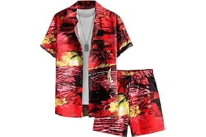 EISHOPEER Men's Flower Button Down Hawaiian Sets Casual Short Sleeve Shirt and Shorts Outfits