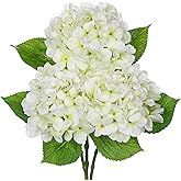 Oairse 3Pcs White Hydrangea Artificial Flowers 19.7 in Real Touch Faux Hydrangea Stems Silk Flowers with Stems White Fake Flowers Bouquet for Floral Arrangements Table Centerpieces Wedding Home Decor