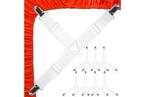 5 STARS UNITED Bed Sheet Straps Set, Elastic Fasteners with Metal Clips, Sheet Holders for Corners, Fitted Sheet Clips to Hold Sheets in Place, Bed Sheet Clips with Adjustable Bed Bands (8 Pcs White)