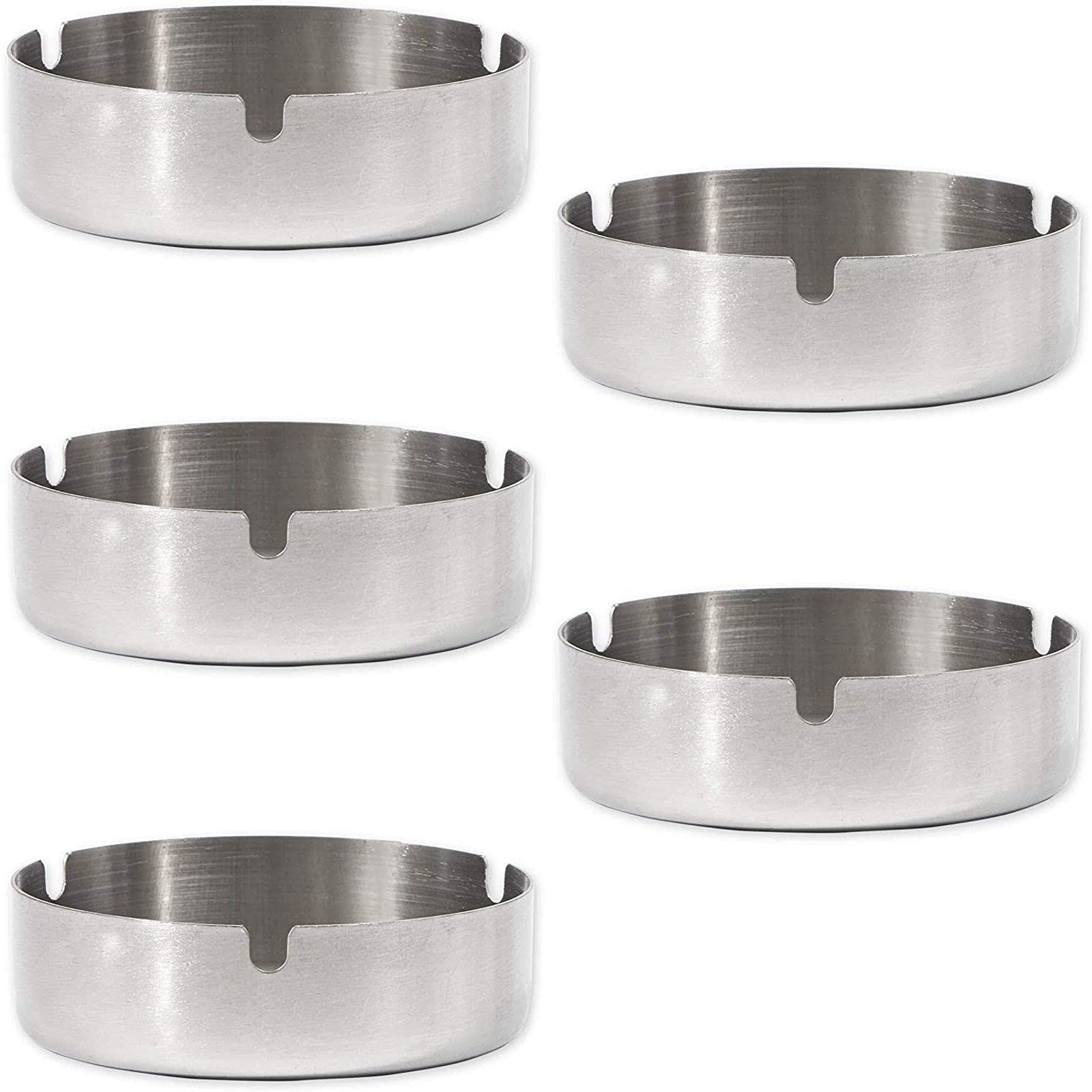 Juvale Round Cigarette Cigar Ashtray for Home (10.2 cm, Stainless Steel, 5 Pack)
