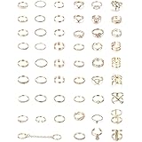 YADOCA 52 Pcs Simple Knuckle Rings for Women Vintage Stackable Midi Finger Rings Set Silver/Gold Tone