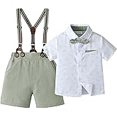 Baby Boys Gentleman Outfits Suits, Infant Shirt+Shorts+Bow Tie+Suspenders