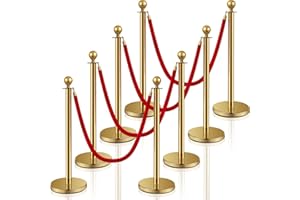 Ferraycle 8 Pcs 2025 Prom Stainless Steel Stanchion 5 ft Velvet Carpet Ropes and Pole Crowd Control Barriers Grand Opening Casino Movie Theme Party 360 Photo Booth Accessories (Gold)