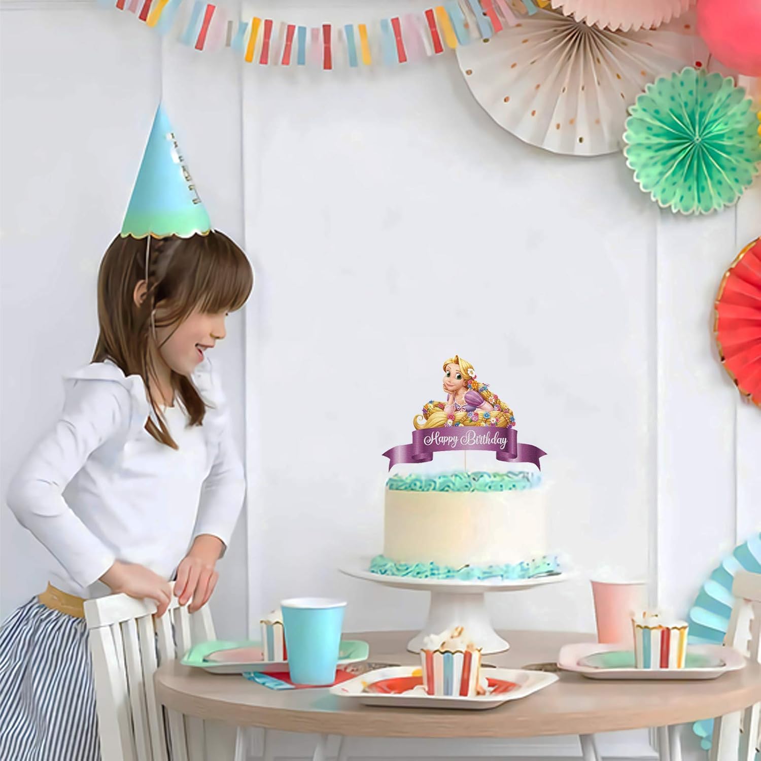Amazon Meltelof グリッター ラプンツェル ハッピーバースデー ケーキトッパー 絡まったテーマ 誕生日パーティーサプライヤー ディズニープリンセス ガールズ 誕生日パーティー記念品 製菓用品 オンライン通販