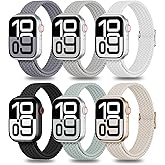 6 Pack Thin Stretchy Braided Compatible with Apple Watch Band 38mm 40mm 41mm 42mm 44mm 45mm 46mm 49mm Women Men, Solo Loop Nylon Slim Strap for iWatch Bands Series 11 10 SE 9 8 7 6 5 4 Ultra 3 2 1