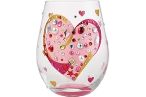 Enesco Lolita Jewels of The Heart Hand-Painted Artisan Stemless Wine Glass, 20 Ounce, Multicolor