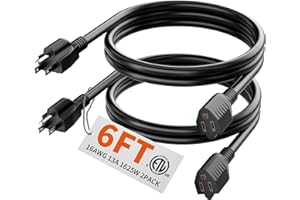 HUANCHAIN 6 FT（2 Pack） 16 Gauge Black Indoor Outdoor Extension Cord Waterproof, Flexible Cold Weather 3 Prong Electric Cord Outside, 13A 1625W 125V 16AWG SJTW, ETL Listed