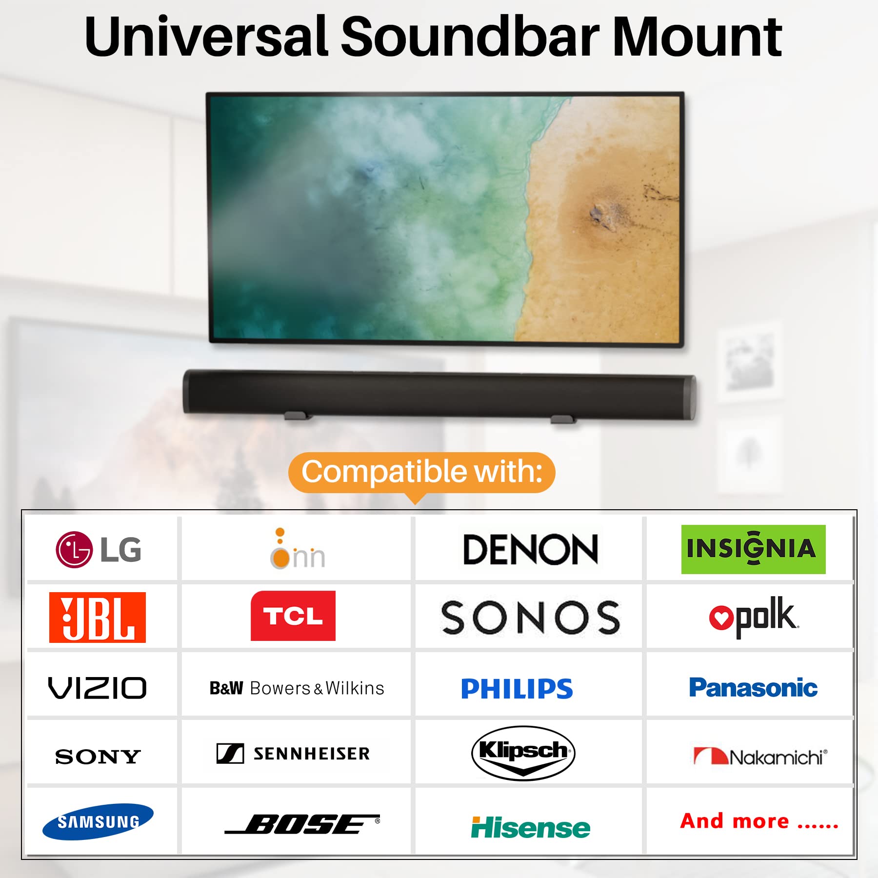 AENTGIU Adjustable Soundbar Mount Under TV, Universal Soundbar Bracket Hold up to 30lbs, Quick Install Low Profile Design, Soundbar Wall Mount with Hardware Kit