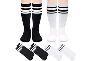 BONANGEL Kids Toddler Soccer Socks Boys Girls Cotton Knee High Striped Tube Socks Athletic Long Socks for Boys Girls 4 Pairs
