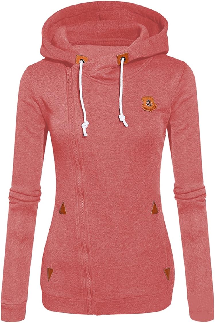 oblique color block zippers fleece hoodie