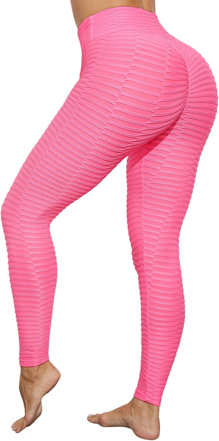 Women's High Waist Textured Yoga Pants Ruched Butt Lifting Stretchy Tummy Control Workout Leggings