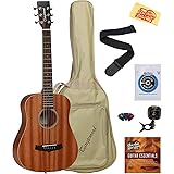 Tanglewood TW2T Mahogany Travel Size Acoustic Guitar Bundle with Gig Bag, Clip-on Tuner, Strap, Strings, Picks, Austin Bazaar