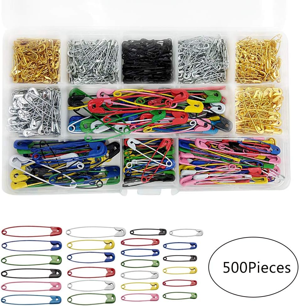500 Pieces Safety Pins,Colored Safety Pins Assorted Pins Small pins Fastener Cloth pins Knitting Stitch Pins with Storage Box for DIY Seeing Craft Making