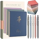 ALKALO Cute Spiral Notebook Set For Women, Bible Journal Set, 3 Pack A5 Spiral Notebook + 5 PCS Gel Pens + 600 Sticky Notes + Gift Box, Aesthetic Gift Set for Work Students School Office Supplies