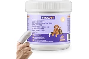 HICC PET Teeth Cleaning Finger Wipes for Dogs & Cats, Vet-Recommended Dental Wipes Remove Bad Breath, Plaque, Tartar Buildup,