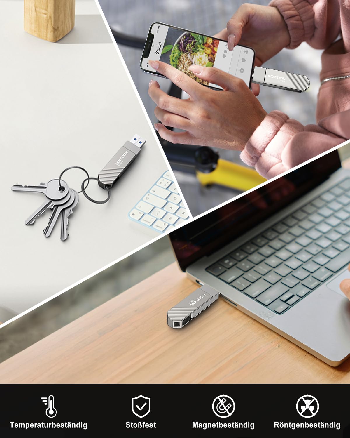 KOOTION USB Stick 128GB USB C Stick USB 3.2 Speicherstick OTG Bis zu 500MB/s 2-in-1 Typ C Flash Laufwerk Externer Speicher Metall für USB-C-iPhone/Android-Smartphone/Tablet/Mac/Laptop/PC,Silber 7