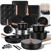 JEETEE Titanium Pots and Pans Set NonStick with Bakeware | Cookware Sets for New Home Cooking, Healthy Pot and Pan Set Induction &amp; Oven &amp; Dishwasher Safe, PTFE &amp; PFAS Free, With Lid