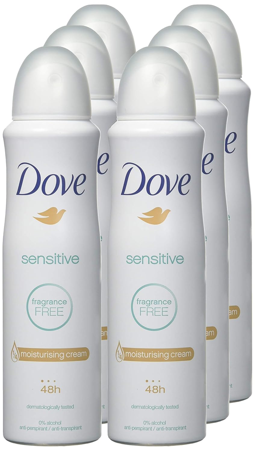 (6 PACK) DOVE Dry Spray Antiperspirant 48 hours, (Sensitive) 5oz : Beauty