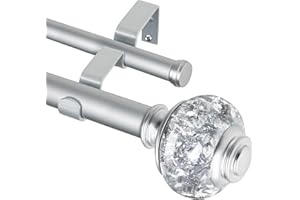 1 Inch Double Curtain Rods 72 to 144 Inches (6 to 12 ft), USFOOK Silver Drapery Rods for Windows, Telescoping Dual Curtain Rod with Translucent Finials, Decoration for Home