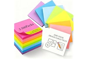 Custom Sticky Notes Bulk 2-500 Pack – 3"x3" with Text or Logo, Personalized Note Pads, 50 Sheets per Pad, Customized Statione