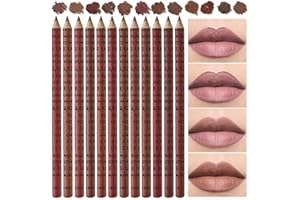 SUAKE 12 Pcs Colors Lip Liner Lipstick Pencils Set Pack for Shaping & Sculpting Lips,Natural Maroon Dark Red Nude Beige Chocolate Brown Plum Matte Pigmented Lipliners Crayon Lipstick
