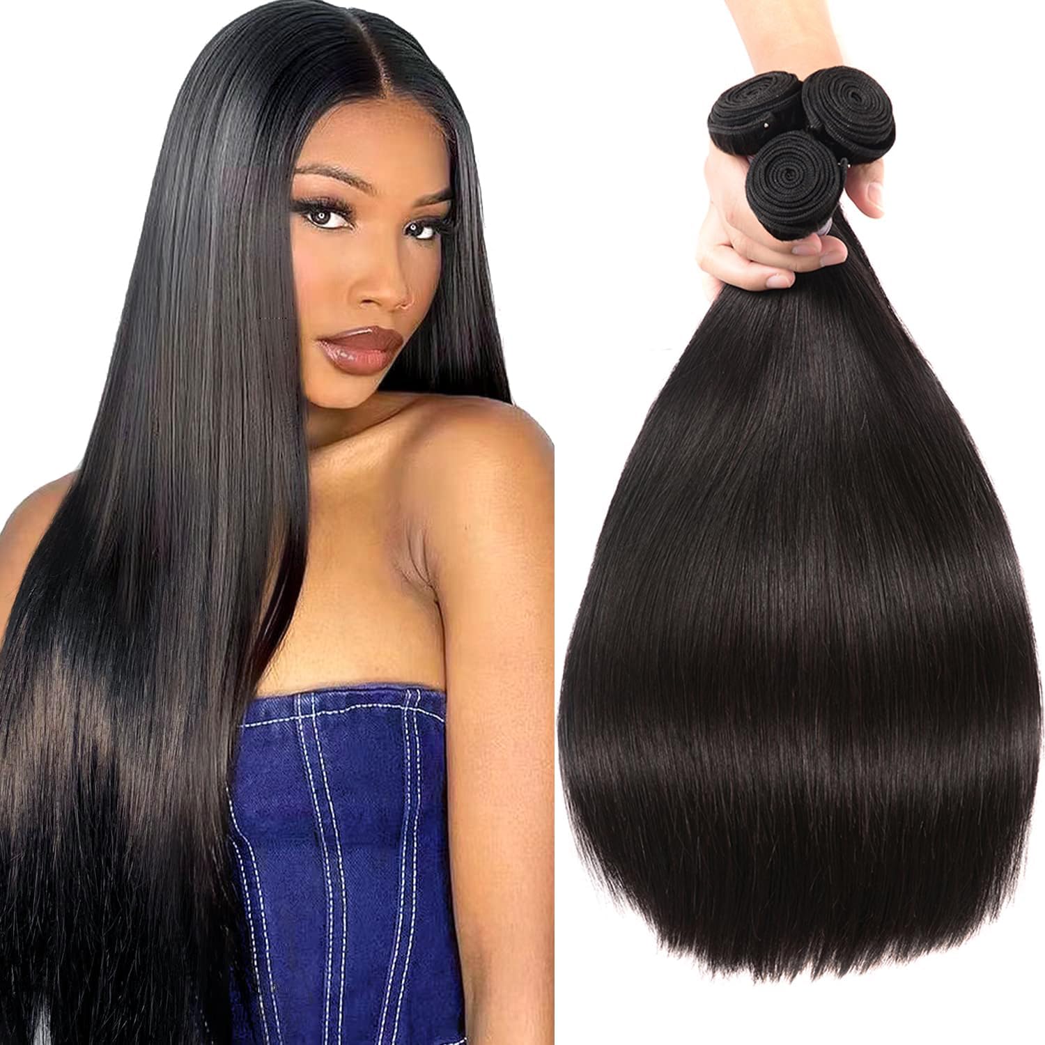 12A Human Hair Bundles Brazilian Straight Hair Bundles 100% Unprocessed Virgin Weave 3 Bundles Human Hair Raw Remy Hair Bundles Natural Black 18 20 22 Inch — image 1