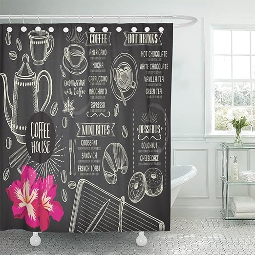 Amazon Emvency 72 X72 シャワーカーテン防水doodleコーヒーレストランデザインcafe Withグラフィックティーヴィンテージ黒板アメリカーノホーム装飾ポリエステルファブリックフック 66x72 ブラウン シャワーカーテン ホーム キッチン オンライン通販