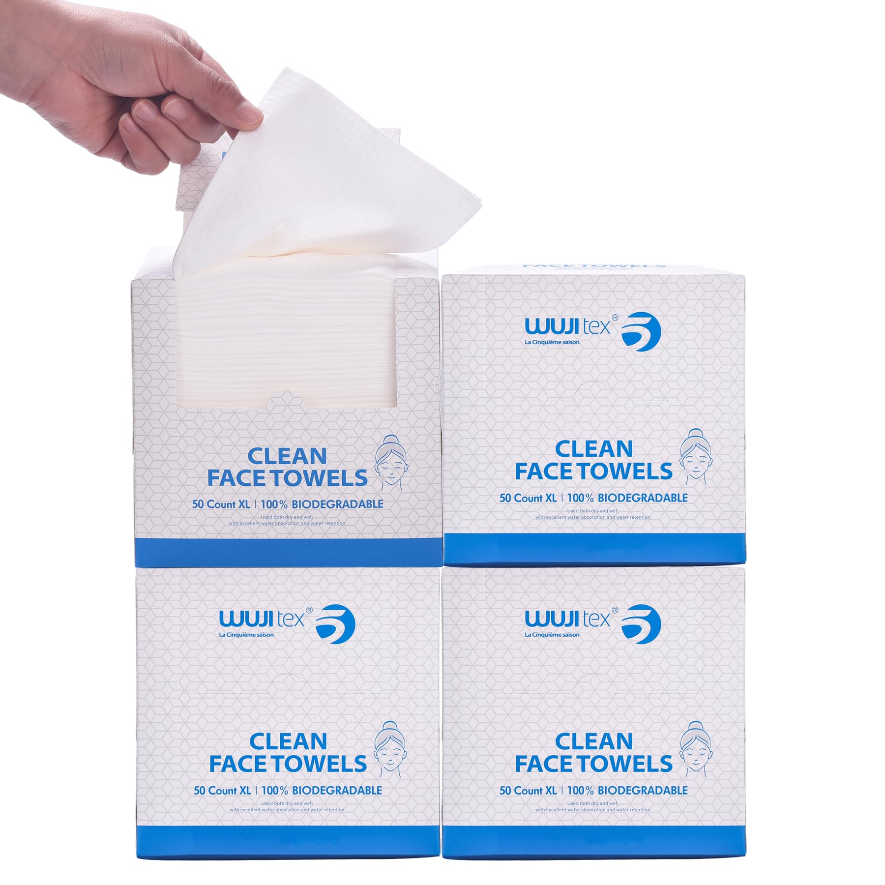 Disposable Clean Face Towels, BIEWO Cotton Face Towelette Soft Dry Wipes, Large Facial Cloths Simple Makeup Remover Wipes Thick Tissues for Sensitive Skin, 50 Ct, 1 Pack (4 pack=200 pcs)