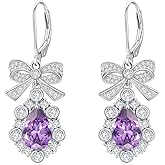 Lvoryance Birthstone Earrings for Gifts 925 Sterling Silver Pear Cut Gemstone with Bow Dangle Earrings for Women