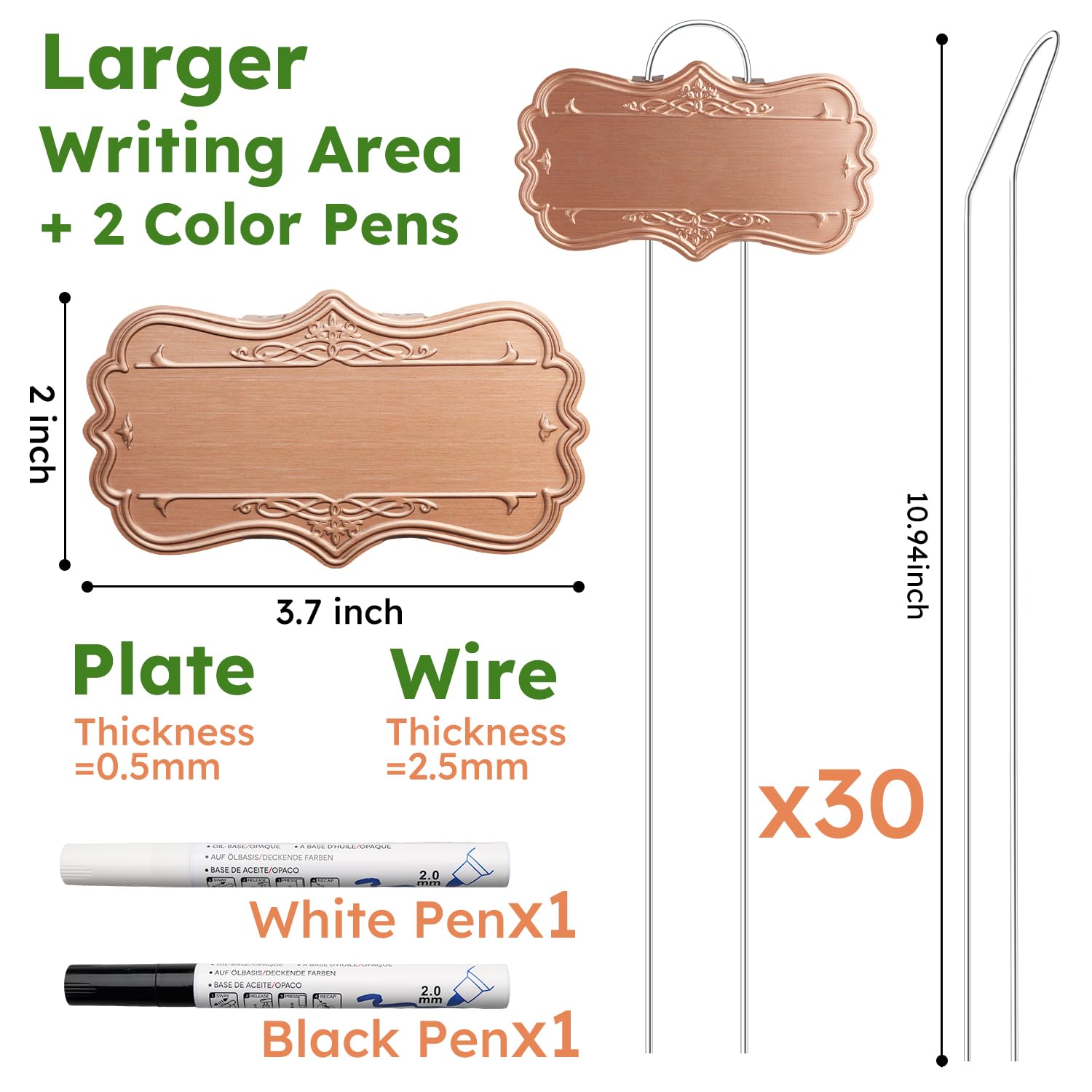 IKSII 30 Pack Metal Plant Labels,Larger Area 3.7
