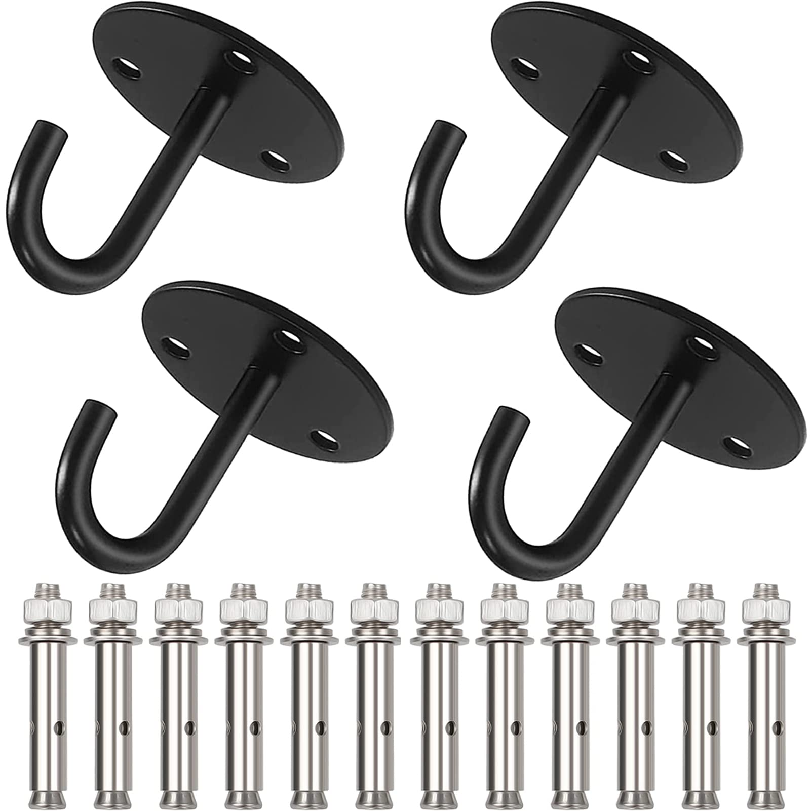 EGGMARCH Stainless Steel Hook On Plate Metal Ceiling Hooks Heavy Duty Garage Hooks Large Chain Plate with Expansion Bolts for Yoga Hammock Swing Boat Sandbag Hanging Plant 4 Pack (Large J Hook)