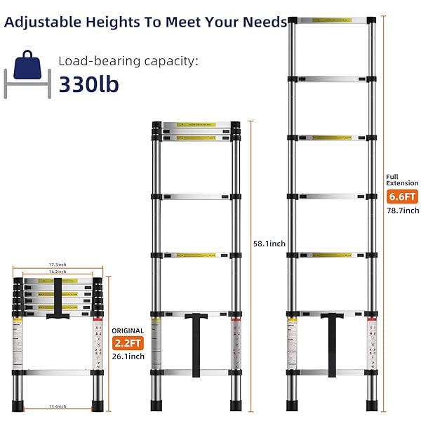 MGENLONG 6.6 FT EXTENSION LADDERS, LIGHTWEIGHT COLLAPSIBLE LADDERS, ALUMINUM TELESCOPING LADDERS FOR HOME, FOLDING TELESCOPING LADDER FOR RV, ATTIC, DAILY USE AT HOME, CAPACITY 330 LBS…