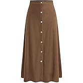 CIDER Skirts for Women Corduroy Midi A Line Ruffle Button Front Mid Waist Solid Casual Skirt
