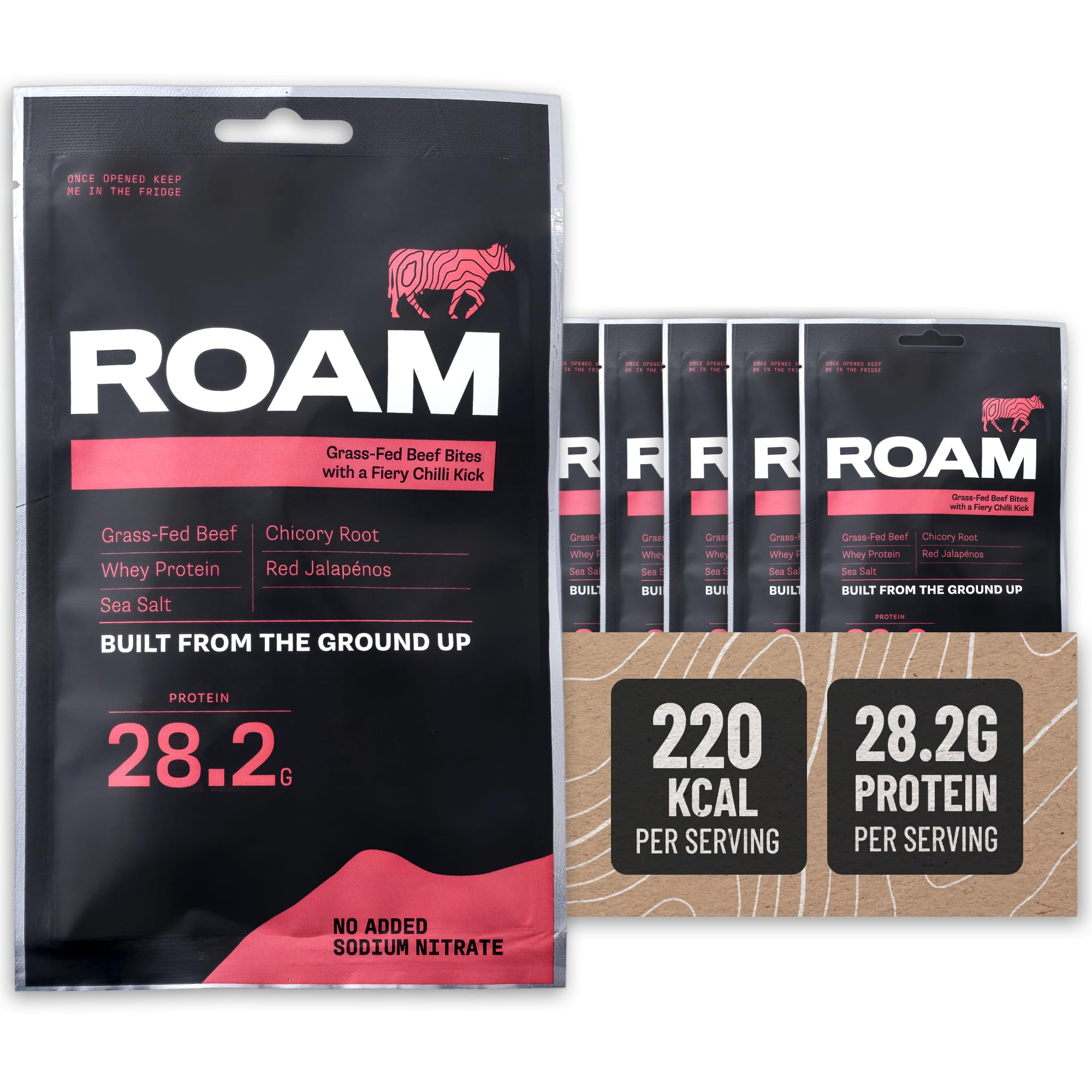 ROAM Natural Protein Bites, Meal Replacement Keto Bites, 6 x 70g Jalapeño Chilli Beef Bites & Healthy Snacks, Ideal For Carnivore Diet, Keto Sticks (Chilli Beef Bites)