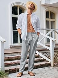 Runcati Mens Casual Pants Elastic Waist Lightweight