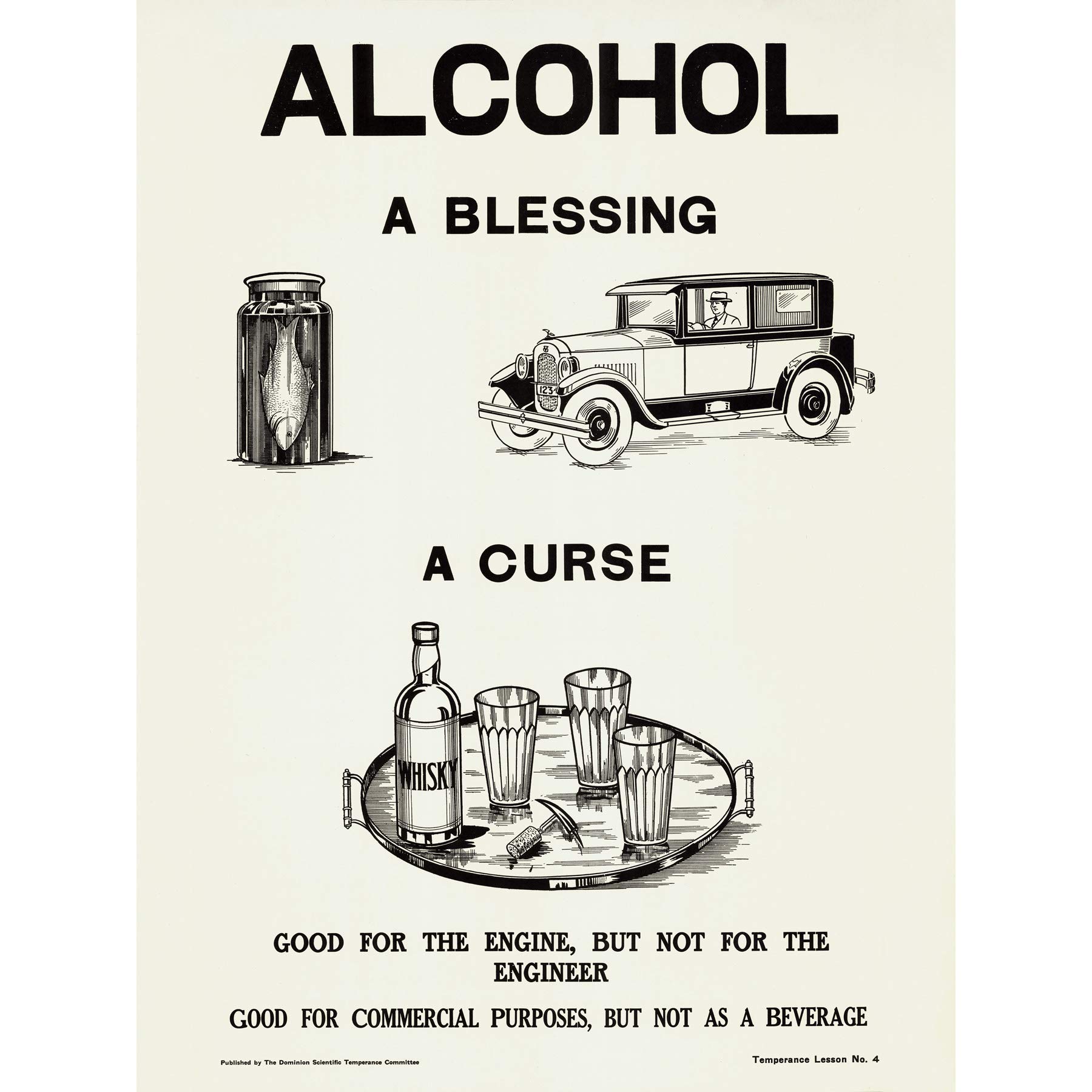 Artery8 Temperance Movement Alcohol Warning Bless Curse Ad Premium Wall Art Canvas Print 18X24 Inch