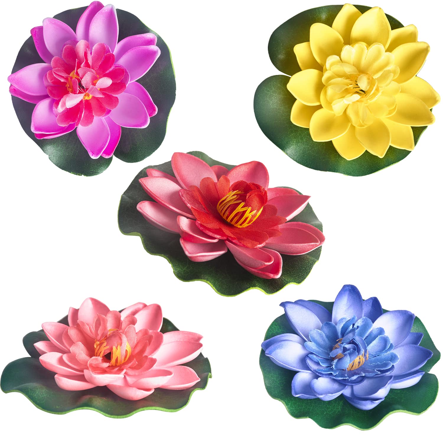 SSKHE 5 PCS 10cm Artificial Lotus Simulation Water Lily Props Pool Decoration EVA Foam Immortal Flower, Suitable for Gardens, Ponds, Swimming Pools, Aquariums