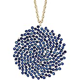 Niumike Long Pendant Necklace for Women - Womens Handmade Long Statement Beaded Crystal Large Disc Circle Pendant Gold Plated Sweater Chain Boho Necklaces