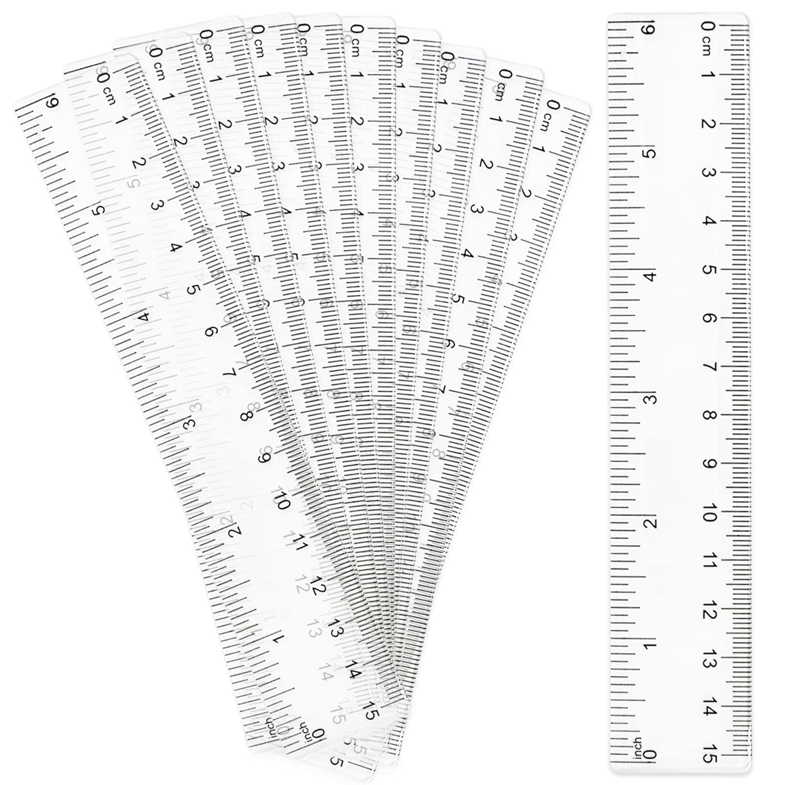 10 Pack Clear Plastic Ruler Kit - Transparent Straight Ruler Measuring Tool for Student School Office (15 cm/6 Inch)