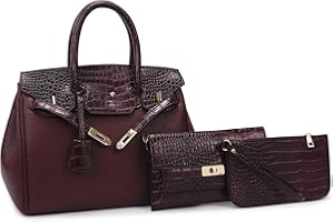 Eslcorri Women Top Handbags Set of 3, Medium Satchel Shoulder Purse, Shoulder Crossbody Hobo Bags with Crocodile Pattern Flap