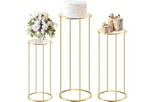 POMINEL Cylinder Stands for Party, 3 Pcs Gold Metal Cilindros Para Fiestas Cake Pedestal Flower Stands for Wedding Party