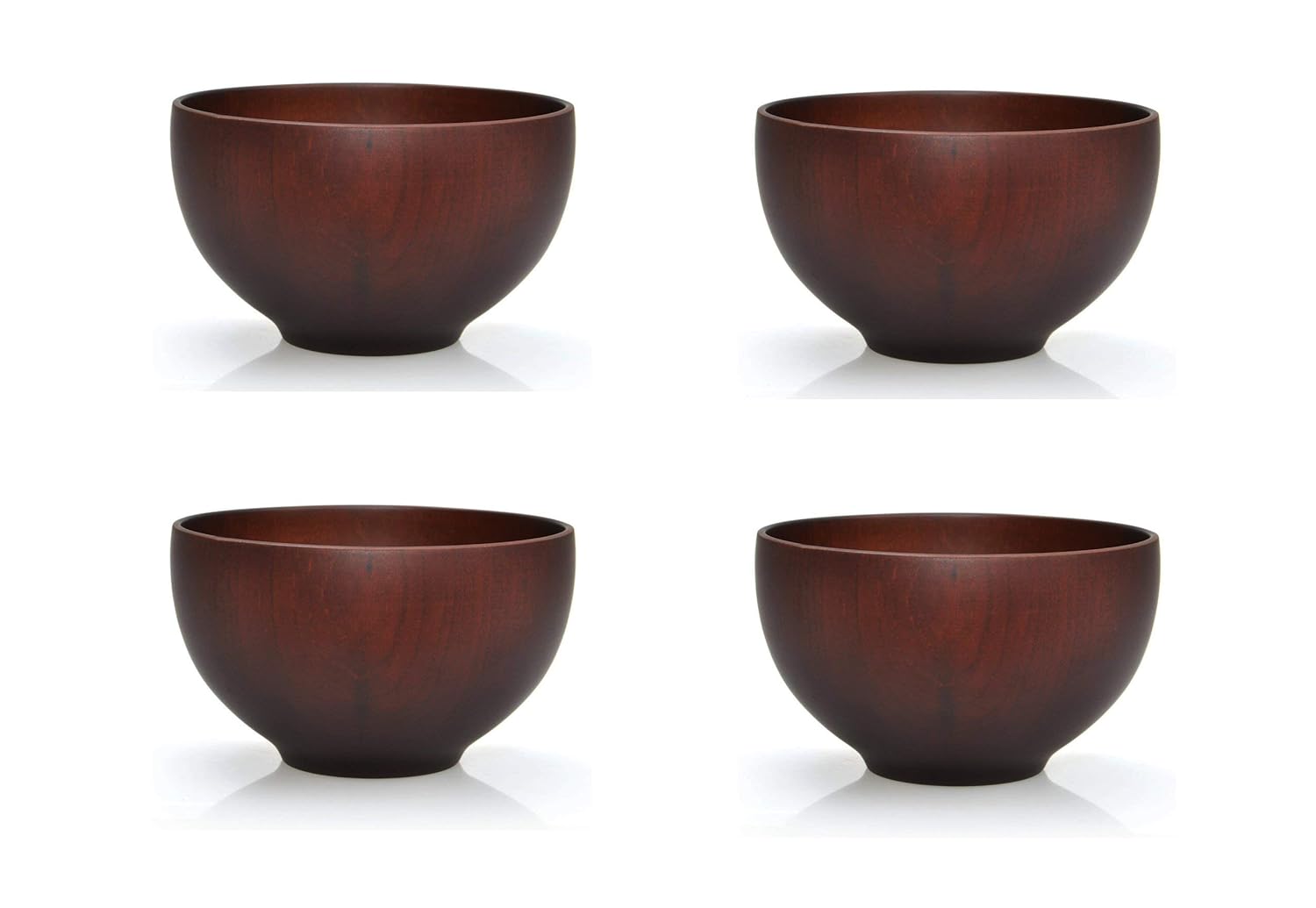 Set of four traditional japanese rice bowls made from chestnut wood