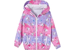 Ghteas Toddler Girls Jacket Lightweight Hooded Windbreaker Kids Water-Resistant Light Rain Jacket Print Outwear 4-10Y