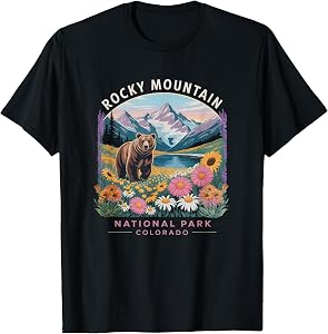 Vintage Style Flower Bear in Colorado Rocky Mountain National Park T-Shirt