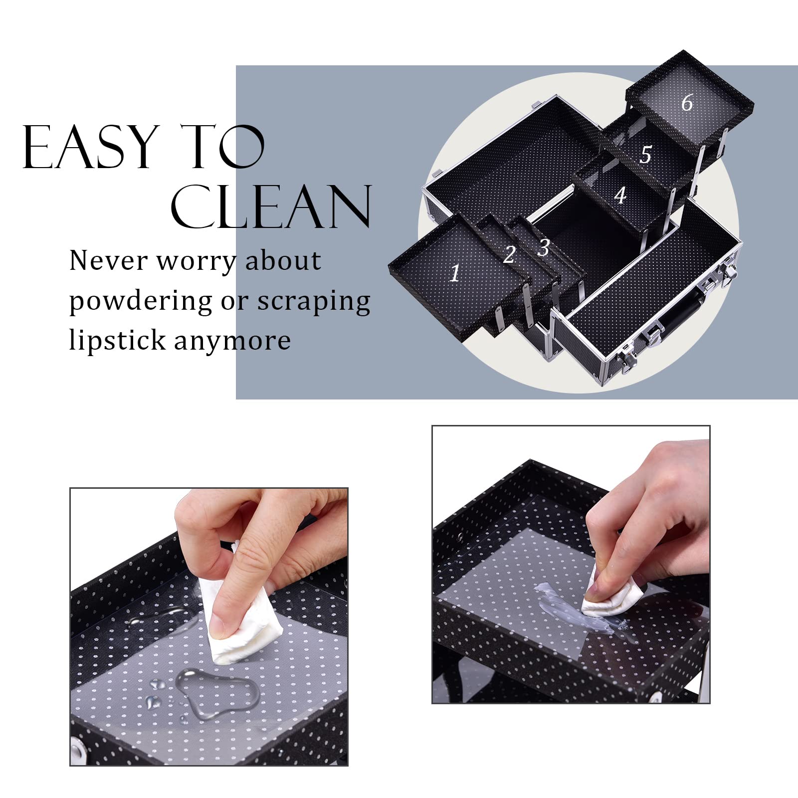 FRENESSA Makeup Train Case Makeup Case 11.8 Inch Large Cosmetic Box Organizer Travel Storage Professional Make Up Train Carrying Case with 6 Trays Locking Hard Vanity Storage Black