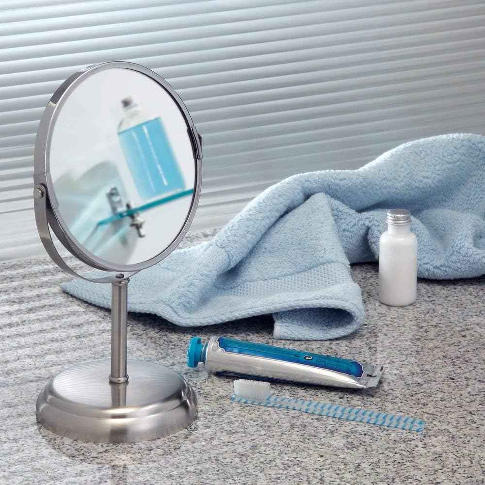 InterDesign York Free Standing Classic American Style Vanity Makeup Mirror for Bathroom Countertops - White/Chrome
