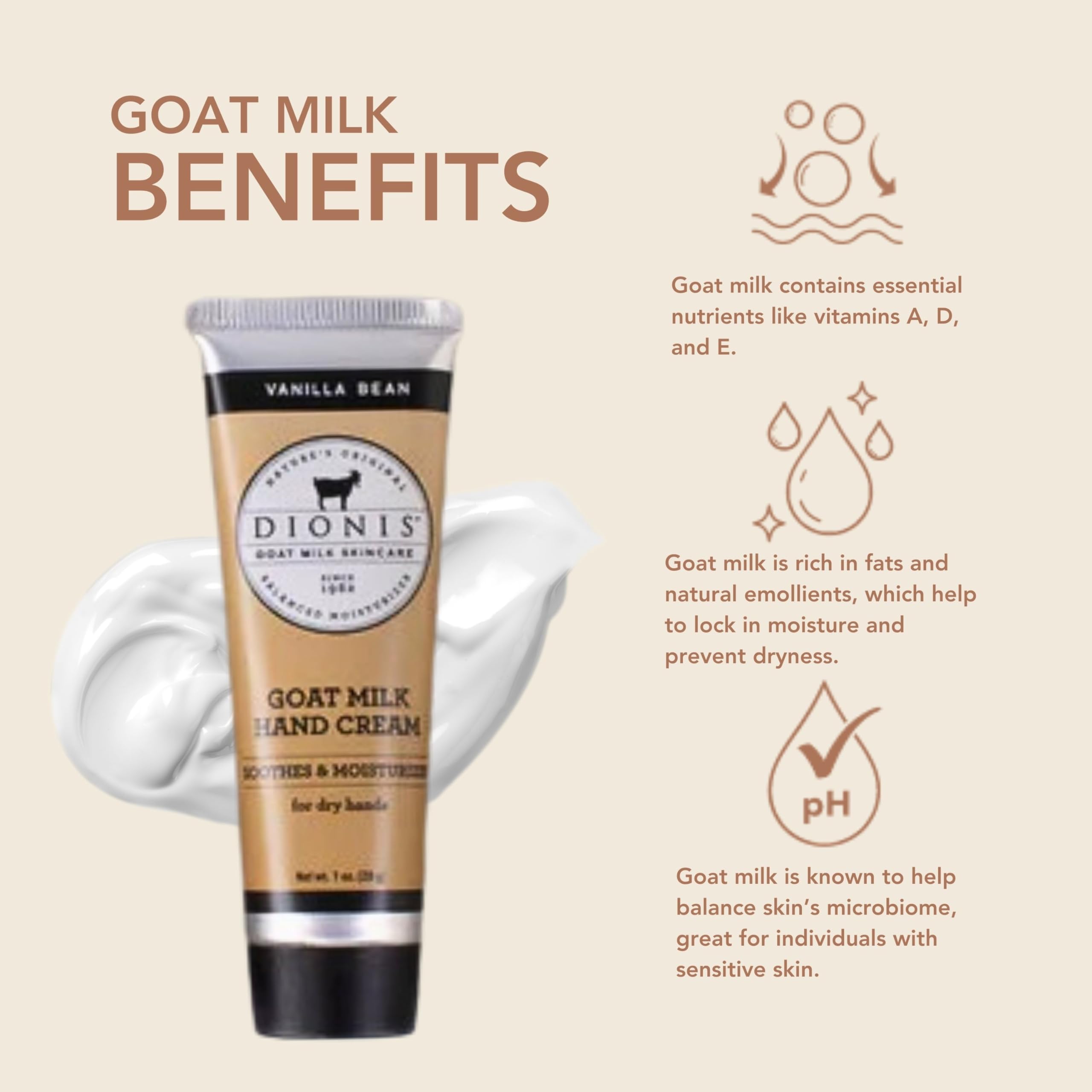 Dionis Goat Milk Skincare Hand Cream (Vanilla Bean, 1 oz)