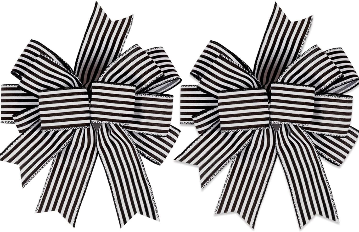 Bows & Ribbons - 2 Pack Black White Stripe Halloween Fall Bows for Wreaths,12”x9.4”Black and White Christmas Decorations Bow for Gift Wrapping Tree Topper Wedding Holiday Birthday Party Wall Home Front Door