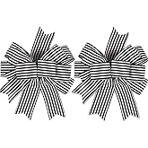 2 Pack Black White Stripe Halloween Fall Bows for Wreaths,12”x9.4”Black and White Christmas Decorations Bow for Gift Wrapping Tree Topper Wedding Holiday Birthday Party Wall Home Front Door